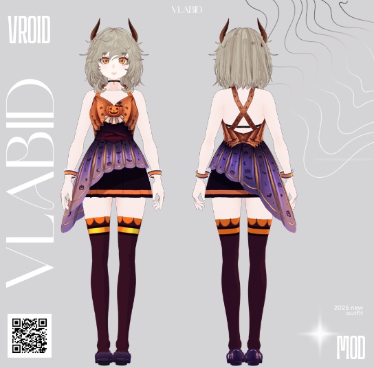 VRoidStudio Original Halloween Outfit VRChat Kawaii Outfit Fantasy VRM Outfit Stage Costume Flame Outfit Cute Dress VRoid VRoid衣装 CustomItem VTuber Dark Fantasy VTuber Asset VRoid Texture