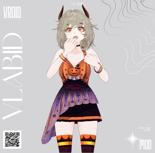 VRoidStudio Original Halloween Outfit VRChat Kawaii Outfit Fantasy VRM Outfit Stage Costume Flame Outfit Cute Dress VRoid VRoid衣装 CustomItem VTuber Dark Fantasy VTuber Asset VRoid Texture