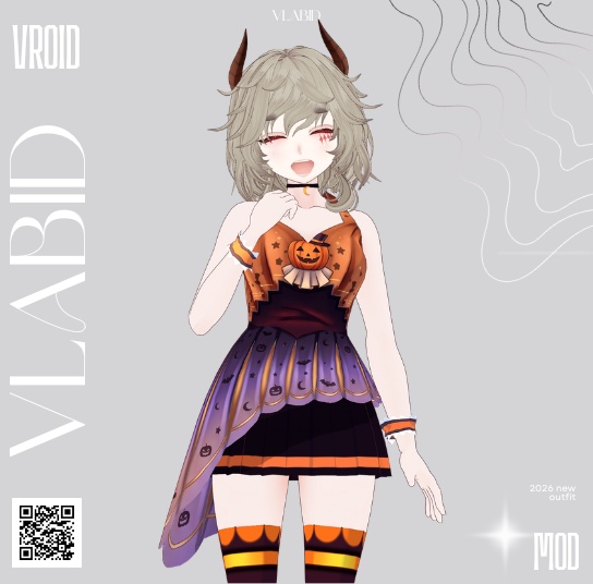 VRoidStudio Original Halloween Outfit VRChat Kawaii Outfit Fantasy VRM Outfit Stage Costume Flame Outfit Cute Dress VRoid VRoid衣装 CustomItem VTuber Dark Fantasy VTuber Asset VRoid Texture