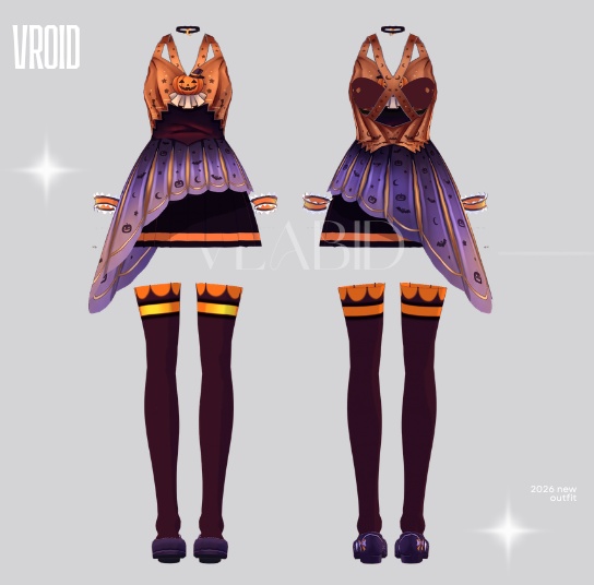 VRoidStudio Original Halloween Outfit VRChat Kawaii Outfit Fantasy VRM Outfit Stage Costume Flame Outfit Cute Dress VRoid VRoid衣装 CustomItem VTuber Dark Fantasy VTuber Asset VRoid Texture