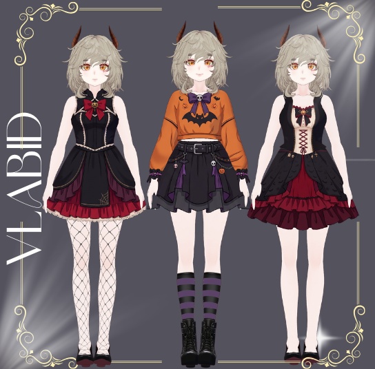 Halloween Custome VRoid, VRoid Studio, VRoid Clothes, Customitem, Halloween Gothic Outfit, VRM File, Halloween Outfit Bundle, Anime Style