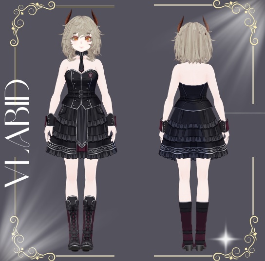 VRoid衣装 Gothic Outfit VRoid Studio, VRM, VTuber Asset, Customitem,Kawaii Outfit,Cute Outfit Dress, VRoid Clothes, Anime Style, VRoid Cosplay