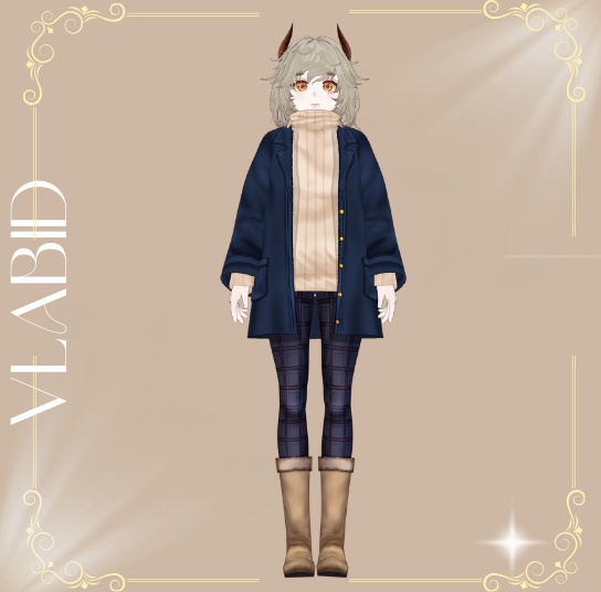 Midnight Plaid Winter Coat,VRM File, Customitem, Outfit Winter, Virtual Market Winter 2026,VRoid Studio,Customitem,VRoid Clothes,Anime Style,VRoid Texture, VRM