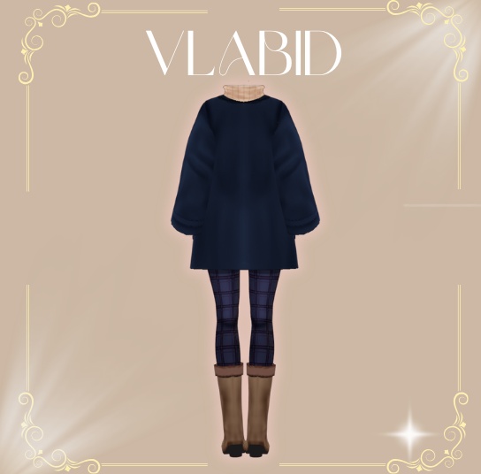 Midnight Plaid Winter Coat,VRM File, Customitem, Outfit Winter, Virtual Market Winter 2026,VRoid Studio,Customitem,VRoid Clothes,Anime Style,VRoid Texture, VRM