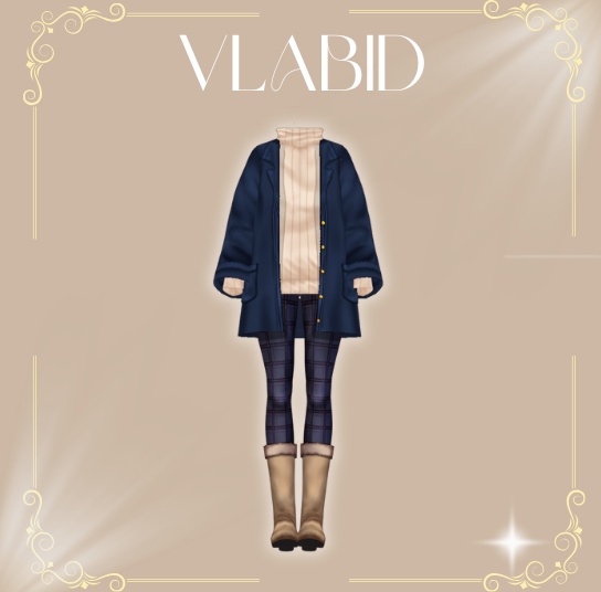 Midnight Plaid Winter Coat,VRM File, Customitem, Outfit Winter, Virtual Market Winter 2026,VRoid Studio,Customitem,VRoid Clothes,Anime Style,VRoid Texture, VRM