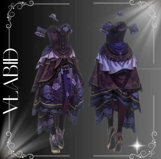 Midnight Rose Gothic Dress | VRoid Outfit・Gothic Lolita・Black & Purple Dress【VLABID】