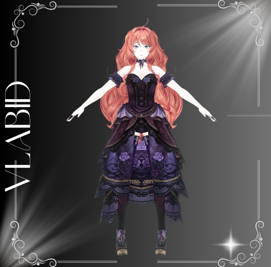 Midnight Rose Gothic Dress | VRoid Outfit・Gothic Lolita・Black & Purple Dress【VLABID】