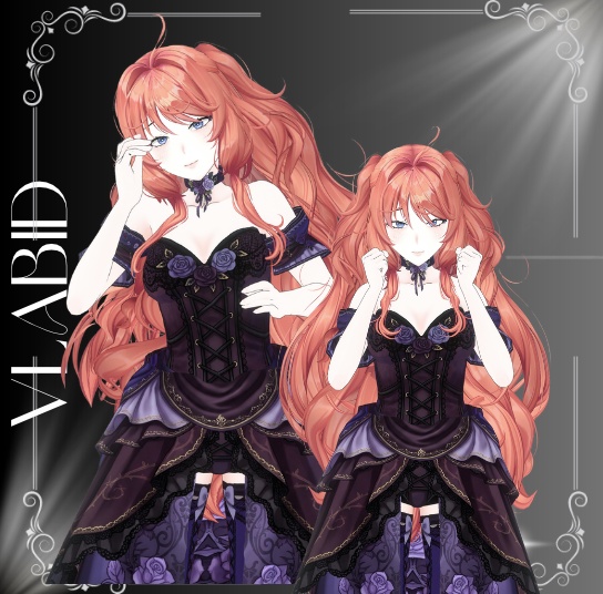 Midnight Rose Gothic Dress | VRoid Outfit・Gothic Lolita・Black & Purple Dress【VLABID】