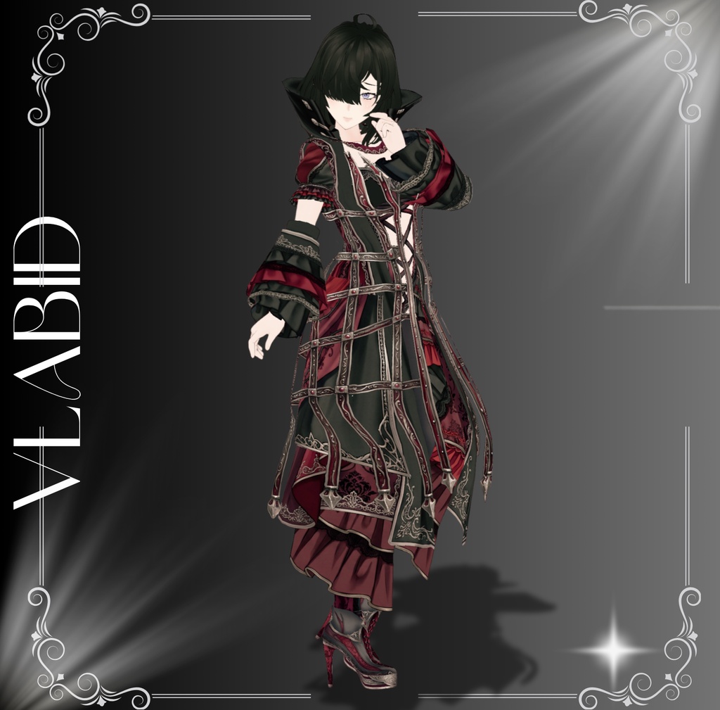 **【VRoid】Dark Crimson Gothic Outfit – 黒×深紅のゴシック衣装 | VRoid Custom Item**