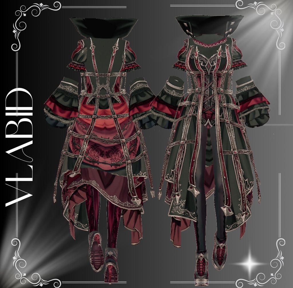 **【VRoid】Dark Crimson Gothic Outfit – 黒×深紅のゴシック衣装 | VRoid Custom Item**