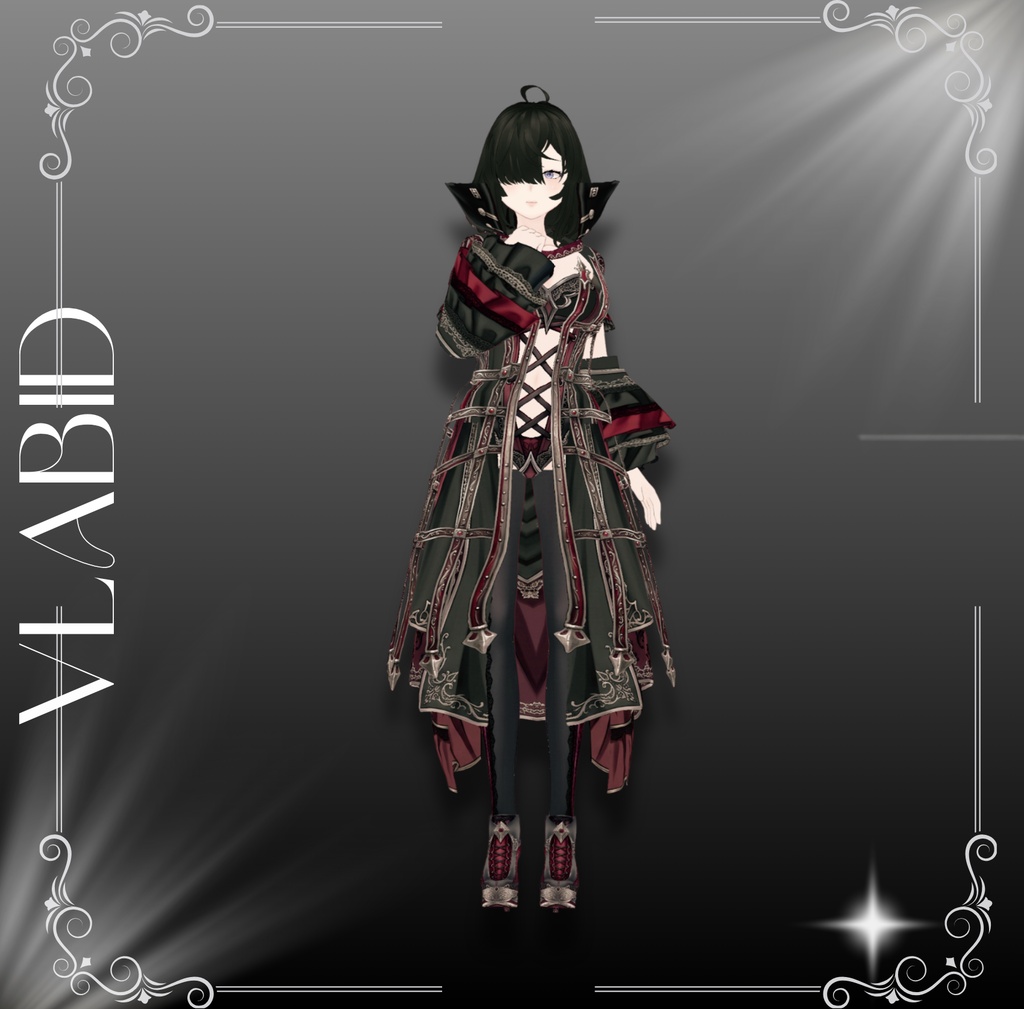 **【VRoid】Dark Crimson Gothic Outfit – 黒×深紅のゴシック衣装 | VRoid Custom Item**