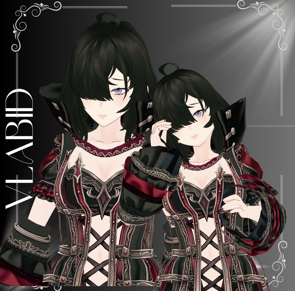 **【VRoid】Dark Crimson Gothic Outfit – 黒×深紅のゴシック衣装 | VRoid Custom Item**