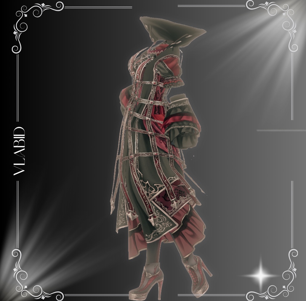 **【VRoid】Dark Crimson Gothic Outfit – 黒×深紅のゴシック衣装 | VRoid Custom Item**