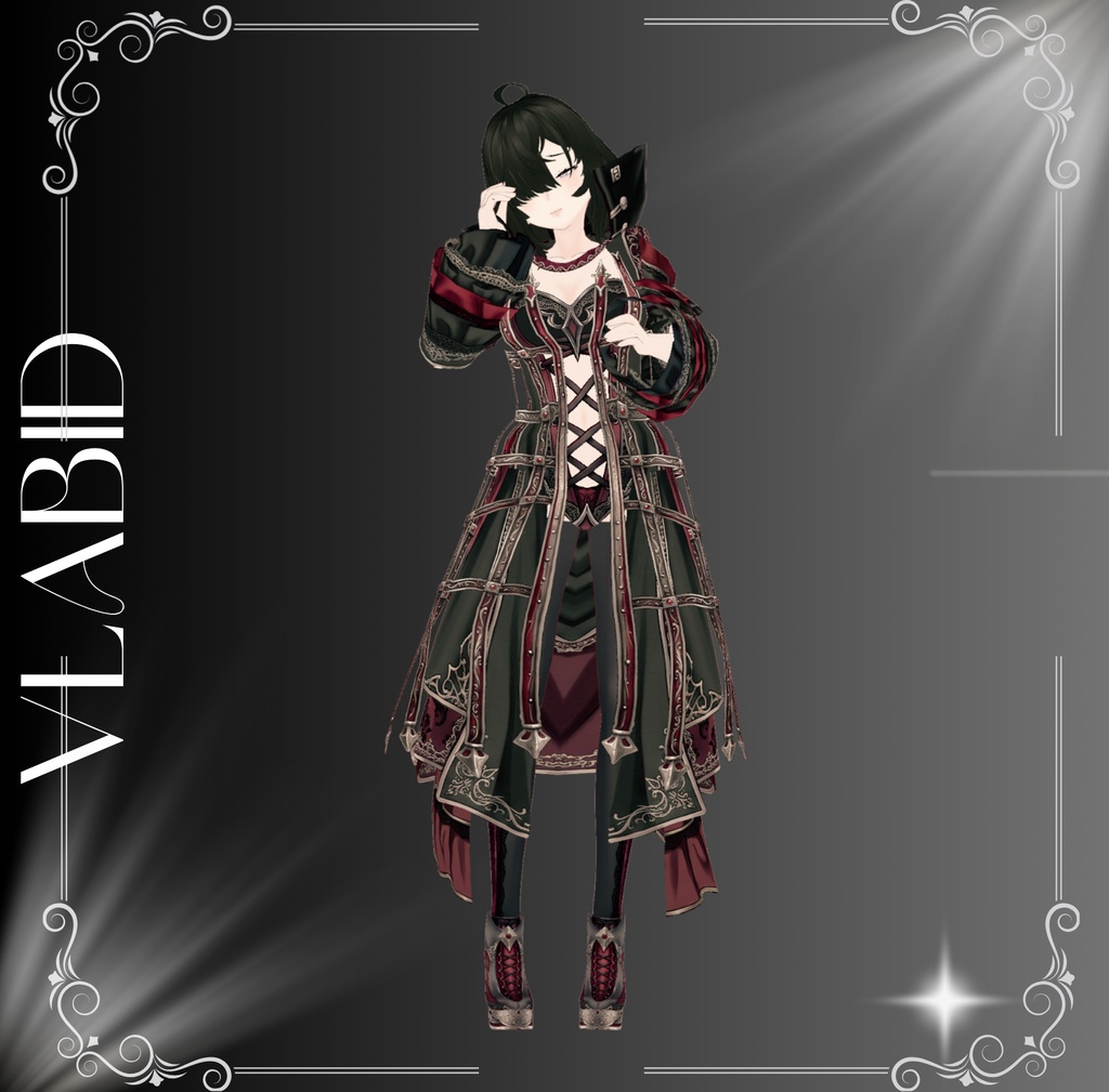 **【VRoid】Dark Crimson Gothic Outfit – 黒×深紅のゴシック衣装 | VRoid Custom Item**