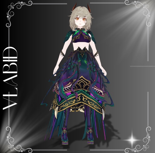 【VRoid衣装】Abyssal Majesty – 深淵の女王|ダークファンタジー・魔法使い衣装