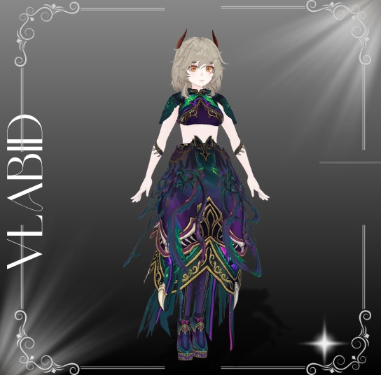 【VRoid衣装】Abyssal Majesty – 深淵の女王|ダークファンタジー・魔法使い衣装