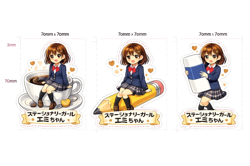 「 ちっちゃなエミちゃん 　ダイカットステッカー３枚セット」