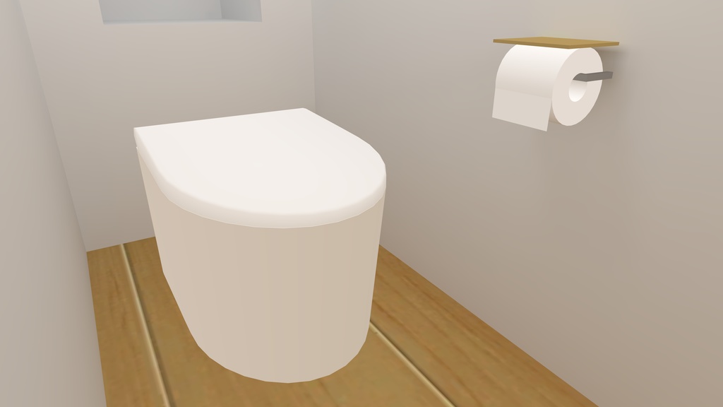 【3Dモデル】タンクレストイレ & トイレットペーパー(ホルダー付き) ／ [3D model] Tankless toilet & Toilet paper (with holder)