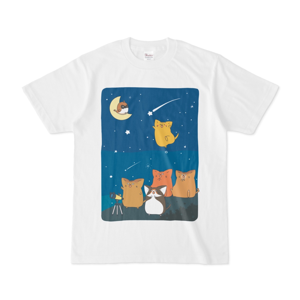 【にゃんこたちといなかの夜空】Tシャツ