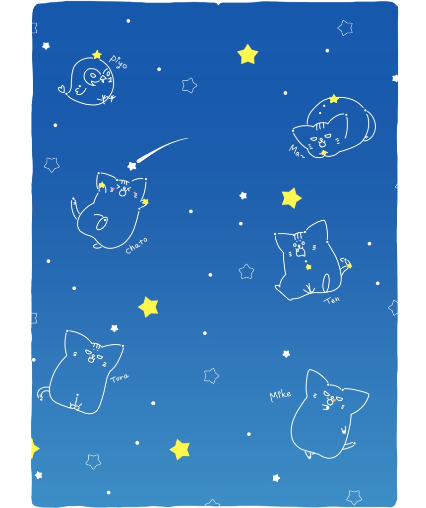 【にゃんこたちといなかの夜空】Tシャツ
