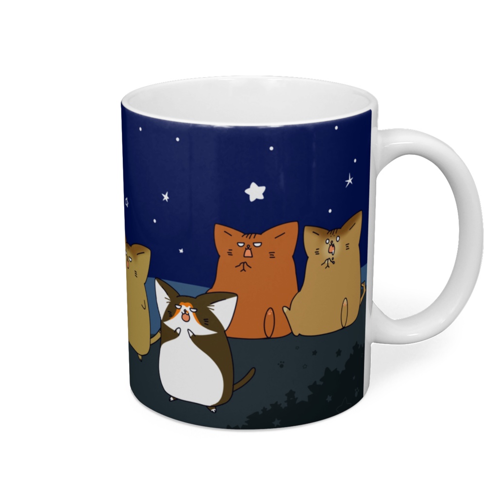 【にゃんこたちといなかの夜空】マグカップ