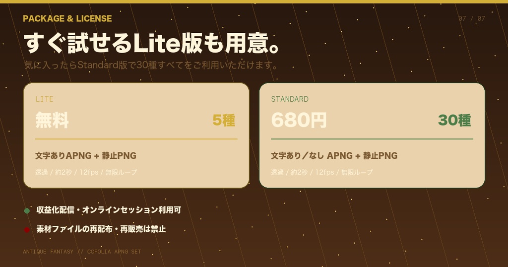 【ココフォリア/APNG】ファンタジー卓向け演出素材30種|羊皮紙・金装飾・透過