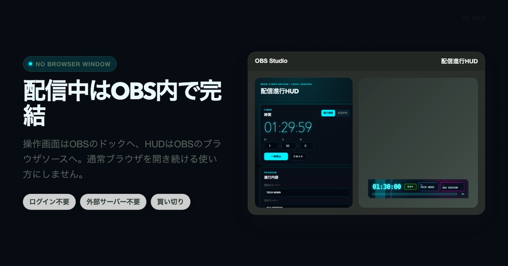 【OBS配信ツール】配信進行HUD Neon Cyber Edition|ネオンHUD、タイマー、コーナー表示|VTuber、ゲーム配信向け
