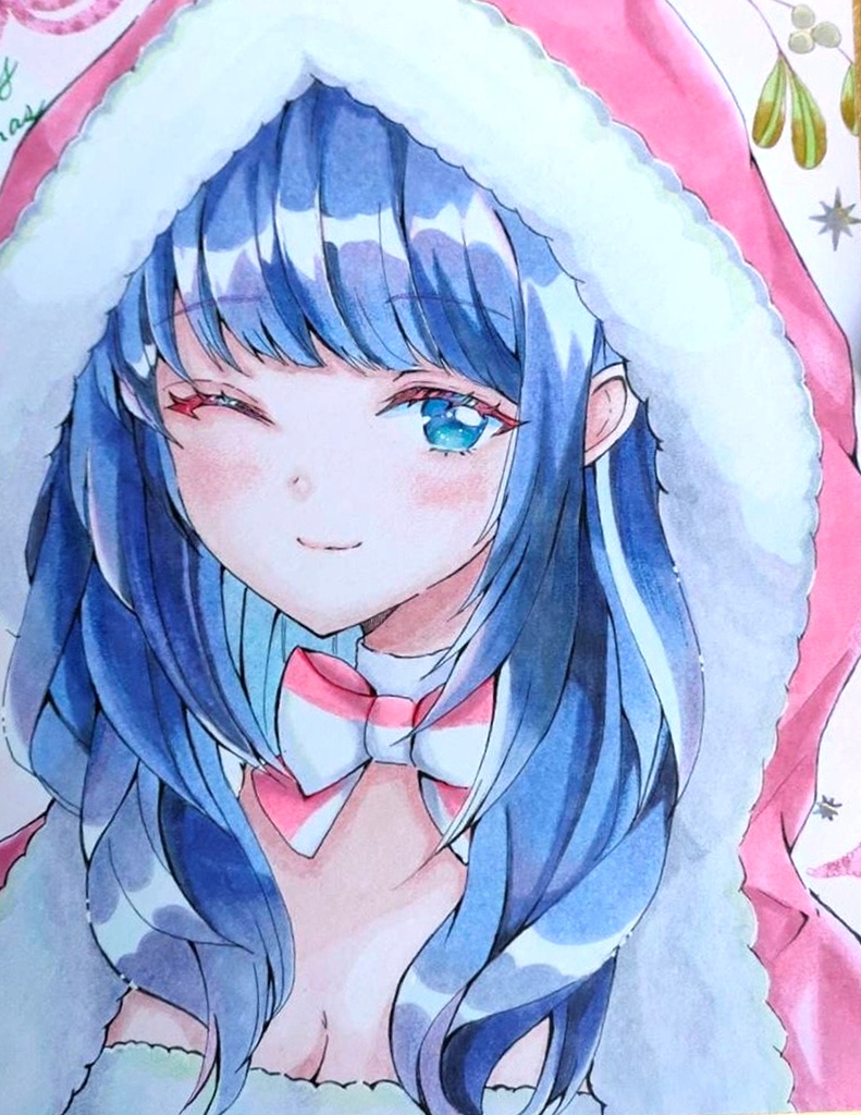 恋人はサンタクロース 一点もの手描きアナログ色紙