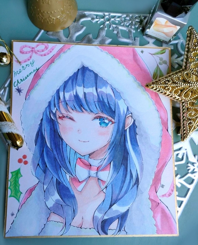 恋人はサンタクロース 一点もの手描きアナログ色紙