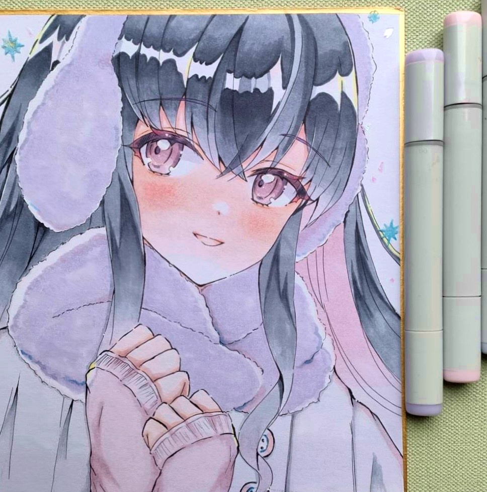 「暖めたいな」 手描き中色紙アナログ一点物