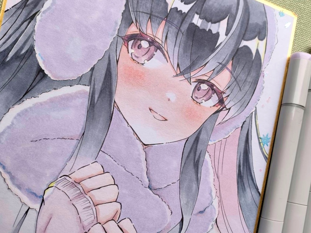 「暖めたいな」 手描き中色紙アナログ一点物