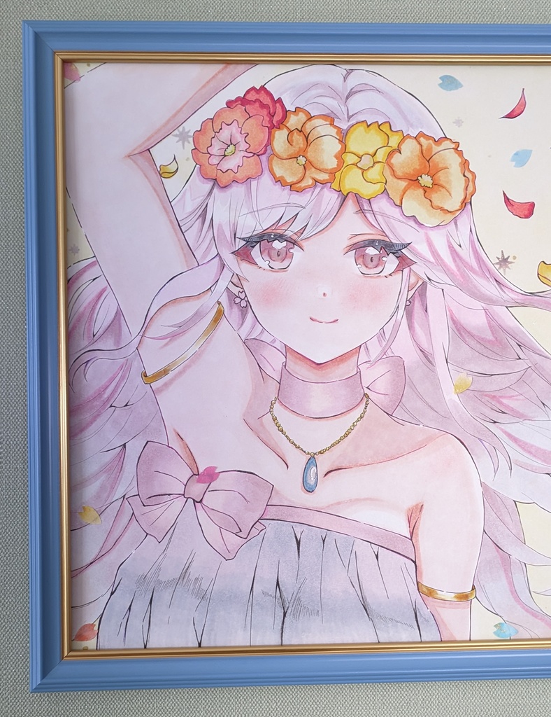 手描きアナログ色紙/一点物/春待ち花姫さん/アナログ大色紙