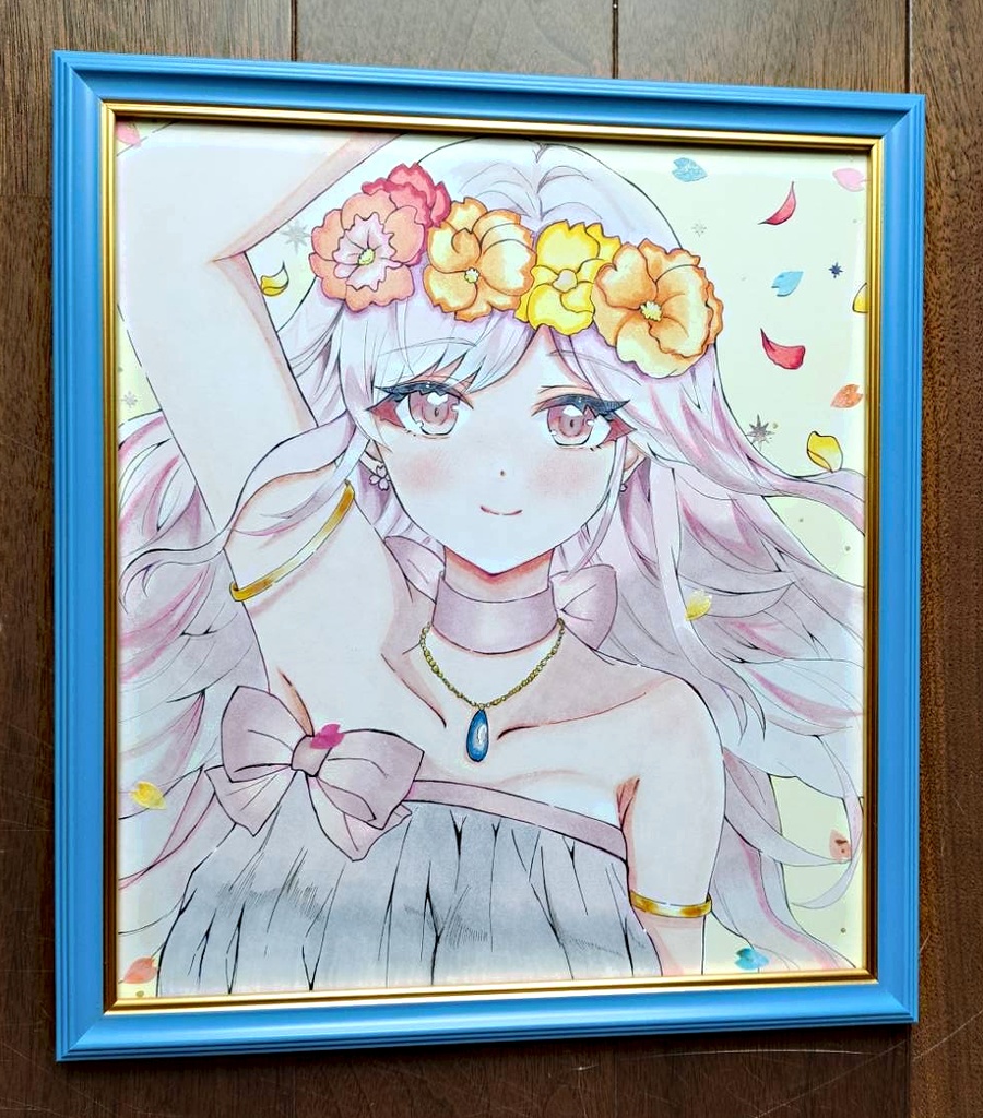 手描きアナログ色紙/一点物/春待ち花姫さん/アナログ大色紙