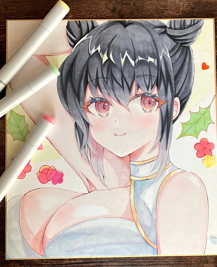 手描きアナログ色紙/一点物/節分を楽しもう/大色紙/手描き直筆
