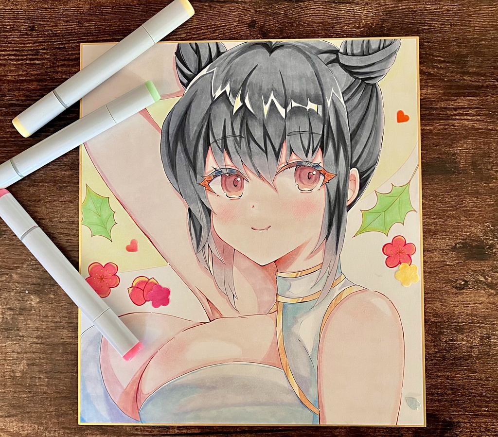 手描きアナログ色紙/一点物/節分を楽しもう/大色紙/手描き直筆