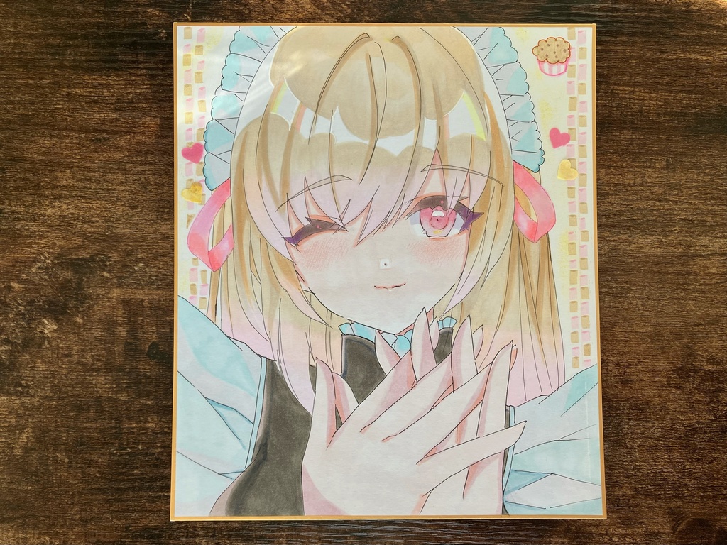 手描きアナログ色紙/中色紙/一点物/バレンタインデー/メイドさん