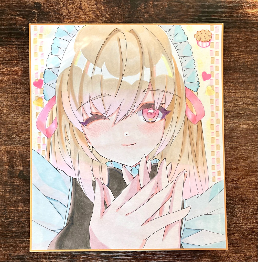 手描きアナログ色紙/中色紙/一点物/バレンタインデー/メイドさん