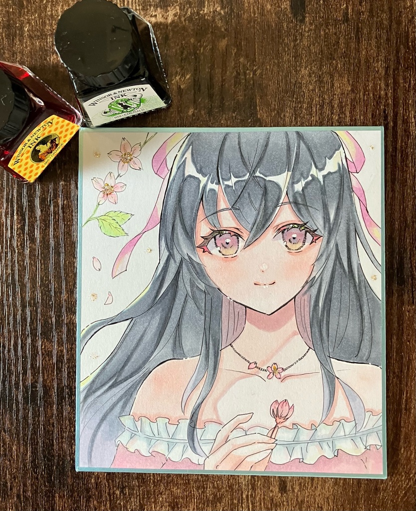 手描き色紙 アナログ色紙 桜姫さん