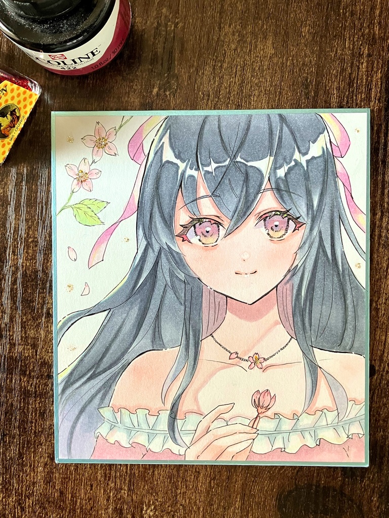 手描き色紙 アナログ色紙 桜姫さん