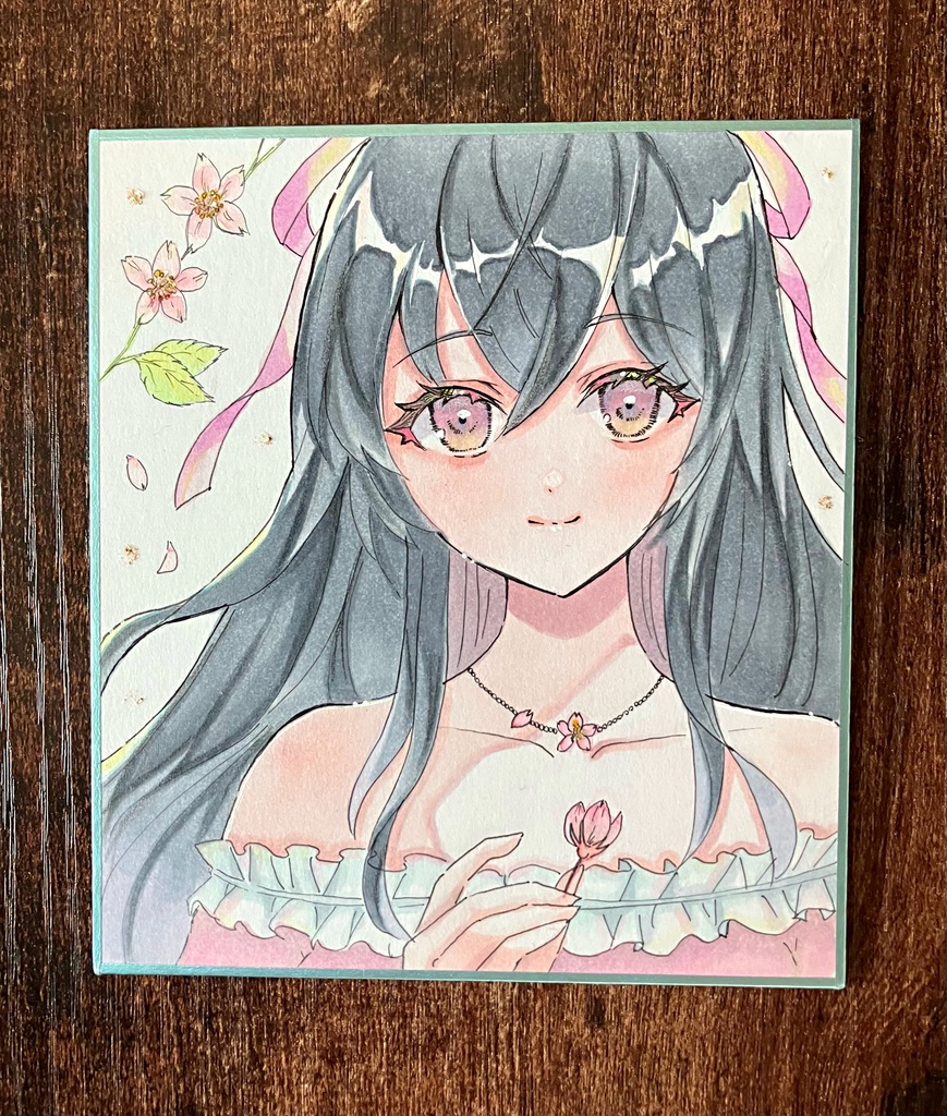 手描き色紙 アナログ色紙 桜姫さん