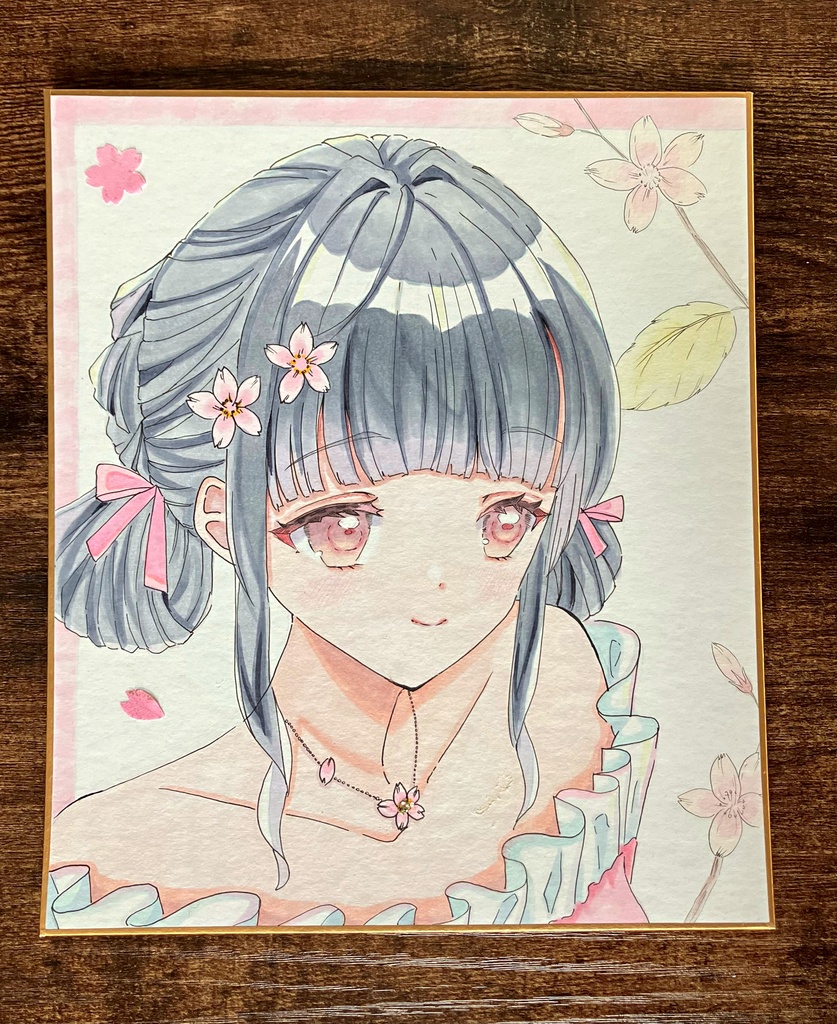 手描き色紙原画 さくら さくら アナログ色紙コピック