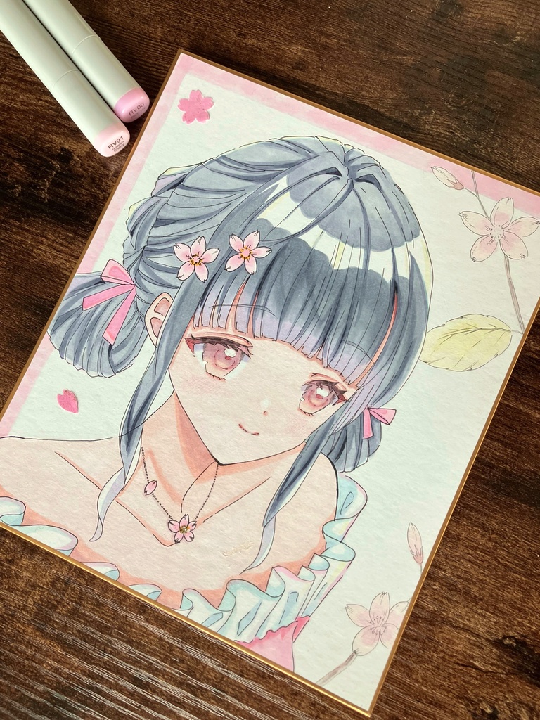 手描き色紙原画 さくら さくら アナログ色紙コピック