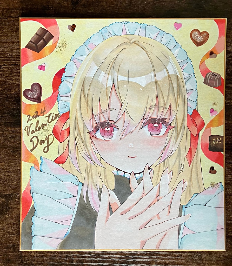 手描き色紙/アナログ色紙/一点物/メイドさん/色紙大