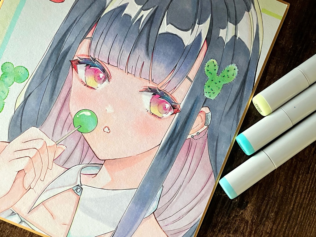手描きアナログ色紙一点物 コピック色紙 tikutikuちゃん 原画販売
