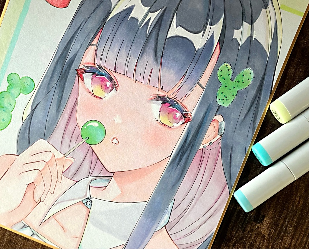 手描きアナログ色紙一点物 コピック色紙 tikutikuちゃん 原画販売