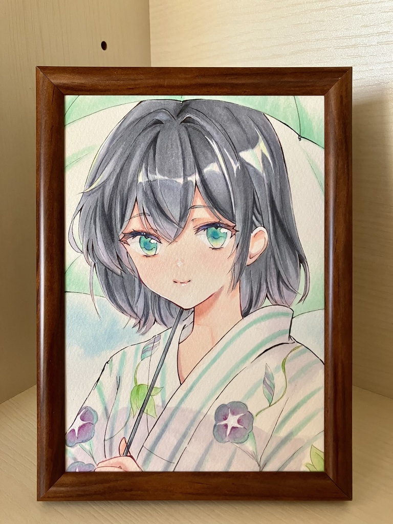 コピック原画/額装原画/浴衣と朝顔/原画販売