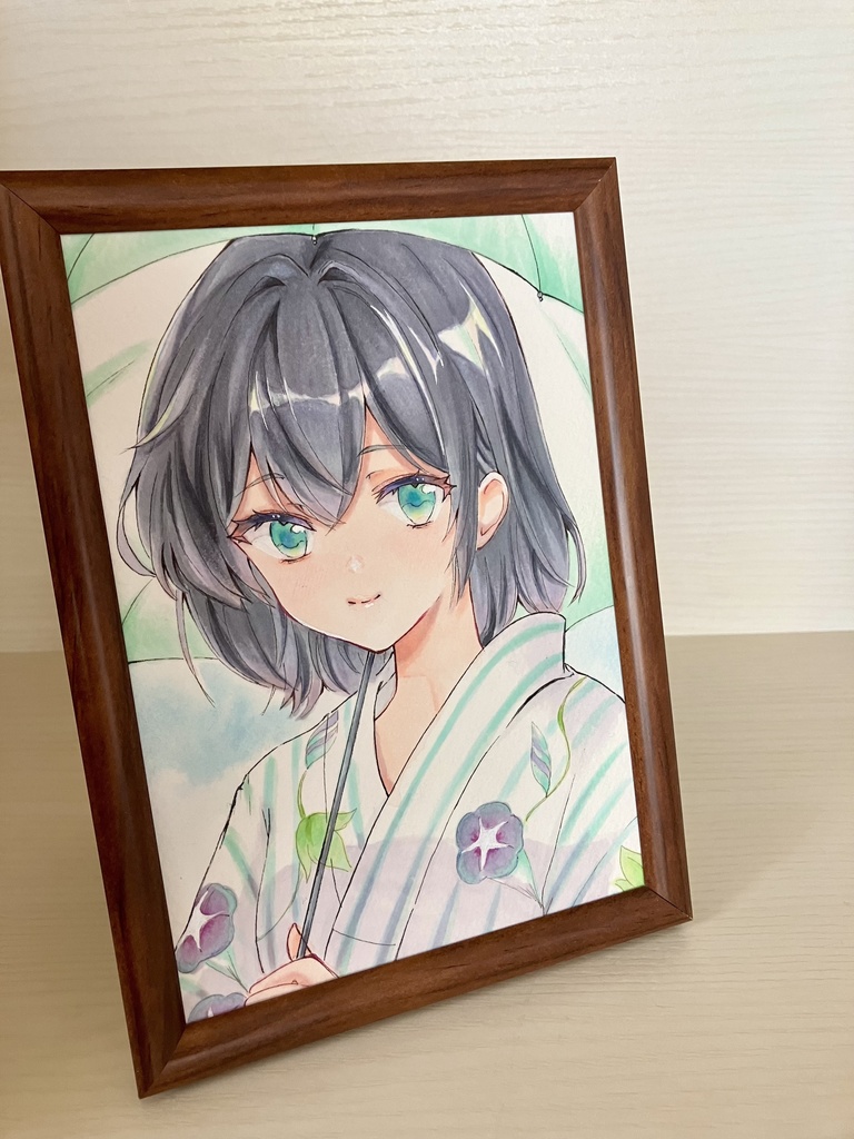 コピック原画/額装原画/浴衣と朝顔/原画販売