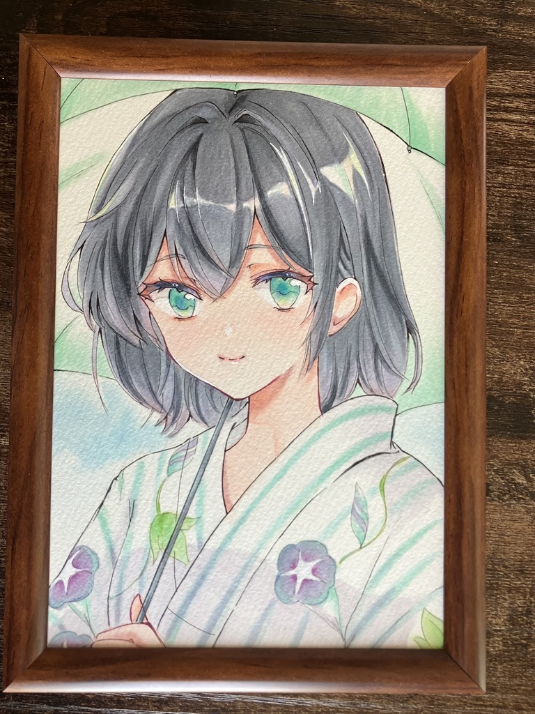 コピック原画/額装原画/浴衣と朝顔/原画販売