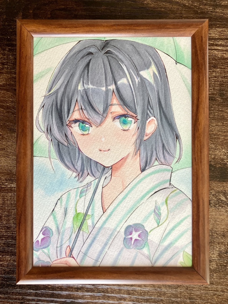 コピック原画/額装原画/浴衣と朝顔/原画販売