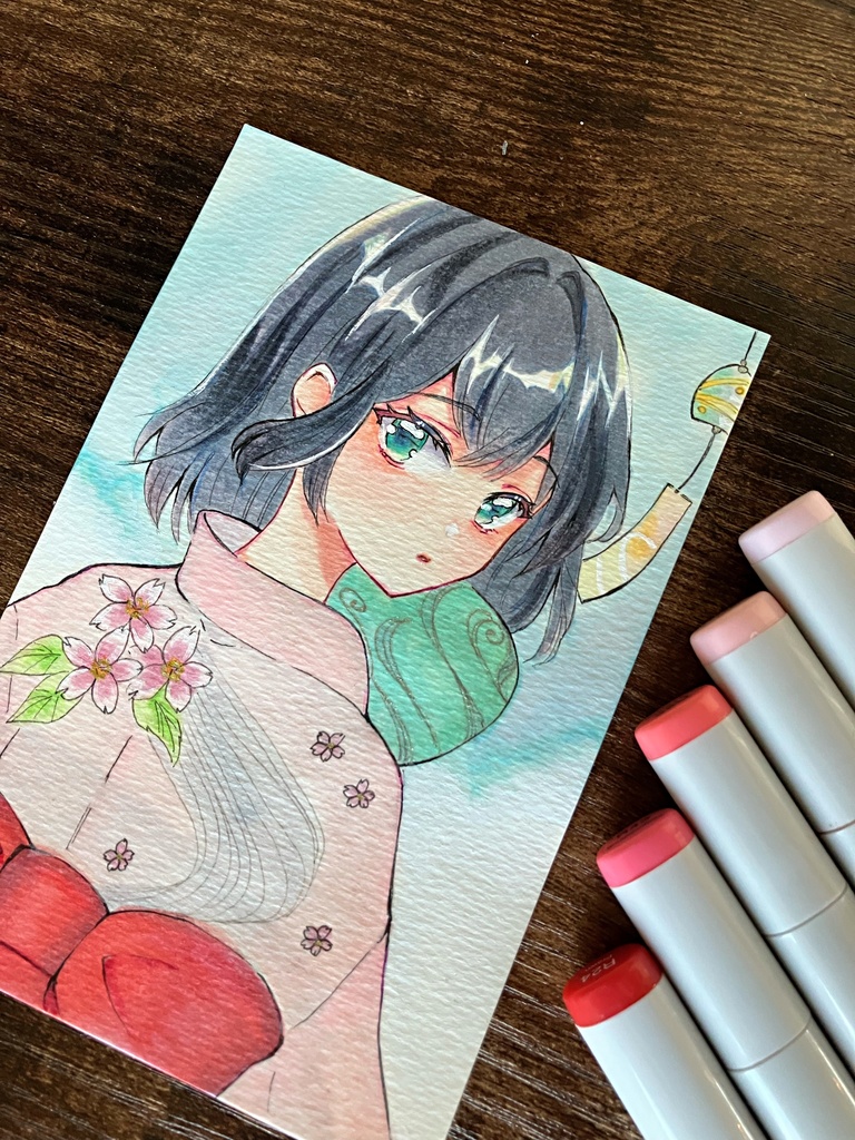 コピック原画/原画販売/団扇とあの子/手描き販売